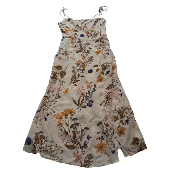 Reformation Kourtney Dress Women's 12 Midi Cream Frolic Floral Slit Tie Strap